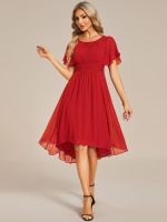 Flowy Chiffon Round Neckline A-Line Knee Length Wedding Guest Dress - Image 144