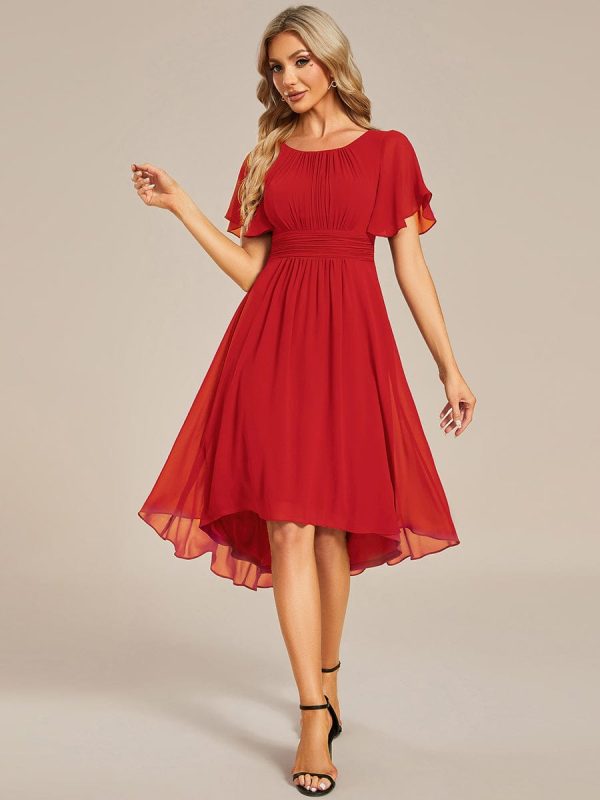 Flowy Chiffon Round Neckline A-Line Knee Length Wedding Guest Dress - Image 144