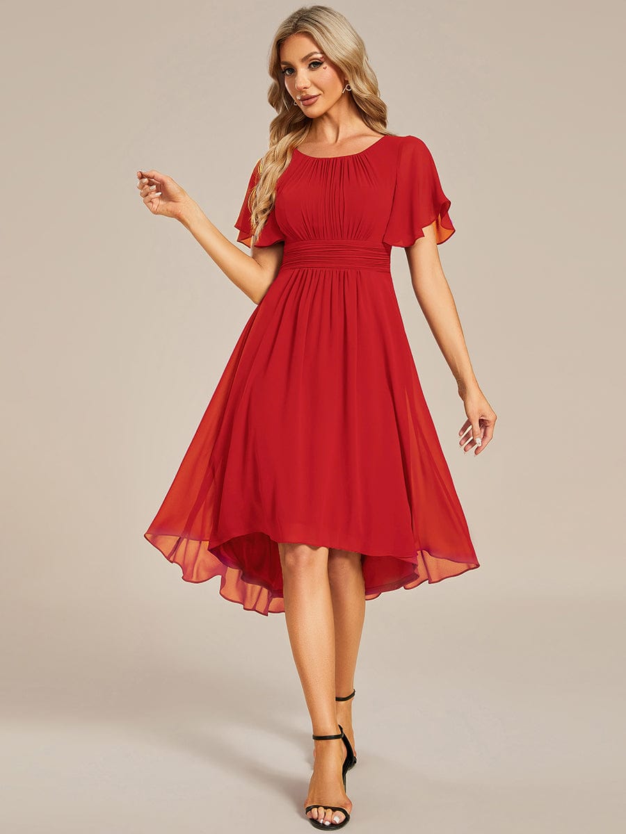 EG02053RD-R Flowy Chiffon Round Neckline A-Line Knee Length Wedding Guest Dress - Image 144