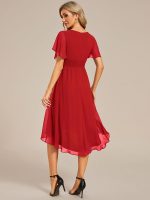 Flowy Chiffon Round Neckline A-Line Knee Length Wedding Guest Dress - Image 145