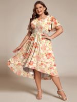 Chic A-Line Pleated Knee-Length Flowy Chiffon Wedding Guest Dress - Image 16