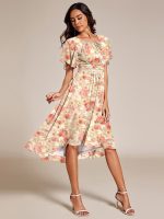 Chic A-Line Pleated Knee-Length Flowy Chiffon Wedding Guest Dress - Image 14