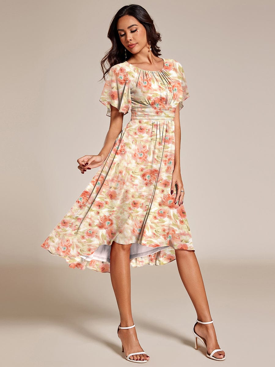 EG02053RM-R Chic A-Line Pleated Knee-Length Flowy Chiffon Wedding Guest Dress - Image 14