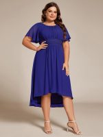 Flowy Chiffon Round Neckline A-Line Knee Length Wedding Guest Dress - Image 153