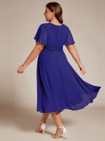Flowy Chiffon Round Neckline A-Line Knee Length Wedding Guest Dress - Image 154