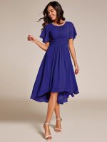 Flowy Chiffon Round Neckline A-Line Knee Length Wedding Guest Dress - Image 150