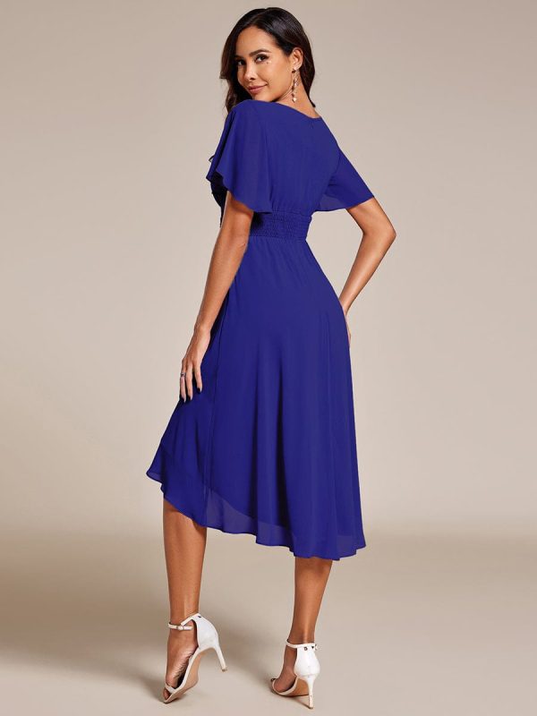 Flowy Chiffon Round Neckline A-Line Knee Length Wedding Guest Dress - Image 151