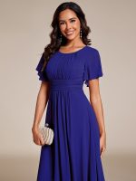 Flowy Chiffon Round Neckline A-Line Knee Length Wedding Guest Dress - Image 152