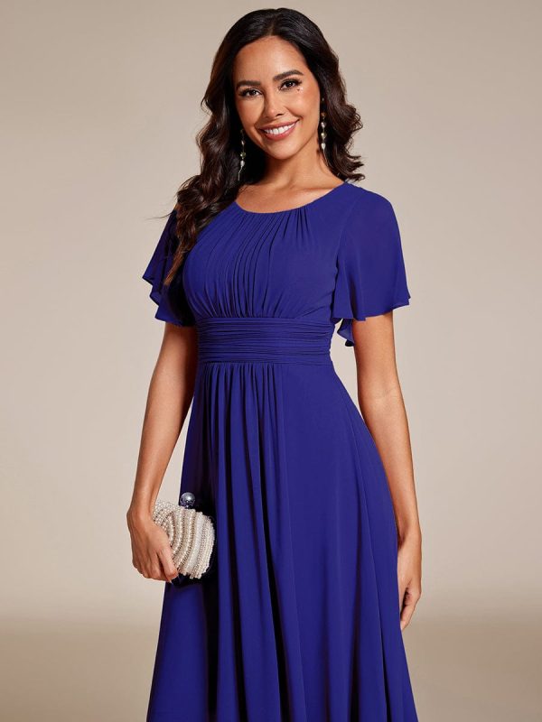 Flowy Chiffon Round Neckline A-Line Knee Length Wedding Guest Dress - Image 152
