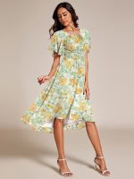 Chic A-Line Pleated Knee-Length Flowy Chiffon Wedding Guest Dress - Image 18