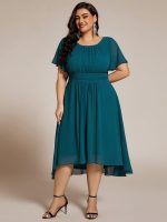 Flowy Chiffon Round Neckline A-Line Knee Length Wedding Guest Dress - Image 106