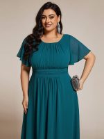 Flowy Chiffon Round Neckline A-Line Knee Length Wedding Guest Dress - Image 108