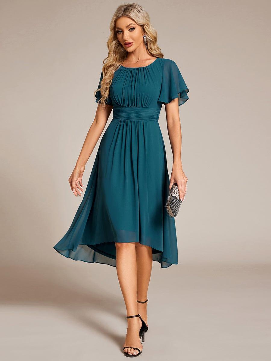 EG02053TE-R Flowy Chiffon Round Neckline A-Line Knee Length Wedding Guest Dress - Image 3