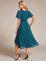 Flowy Chiffon Round Neckline A-Line Knee Length Wedding Guest Dress - Image 4