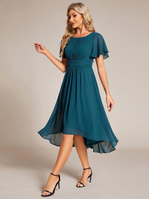 Flowy Chiffon Round Neckline A-Line Knee Length Wedding Guest Dress - Image 104