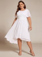 Plus Size Pleated Round Neckline A-Line Midi Chiffon Wedding Guest Dress - Image 33