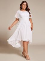 Plus Size Pleated Round Neckline A-Line Midi Chiffon Wedding Guest Dress - Image 37