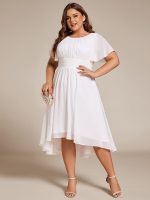 Flowy Chiffon Round Neckline A-Line Knee Length Wedding Guest Dress - Image 60