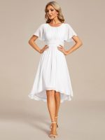 Flowy Chiffon Round Neckline A-Line Knee Length Wedding Guest Dress - Image 59