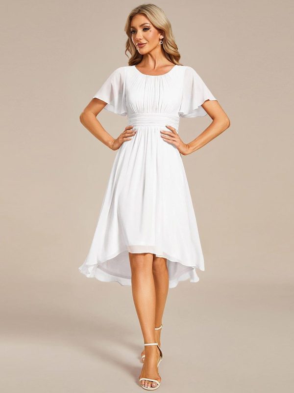Flowy Chiffon Round Neckline A-Line Knee Length Wedding Guest Dress - Image 59