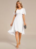 Flowy Chiffon Round Neckline A-Line Knee Length Wedding Guest Dress - Image 58