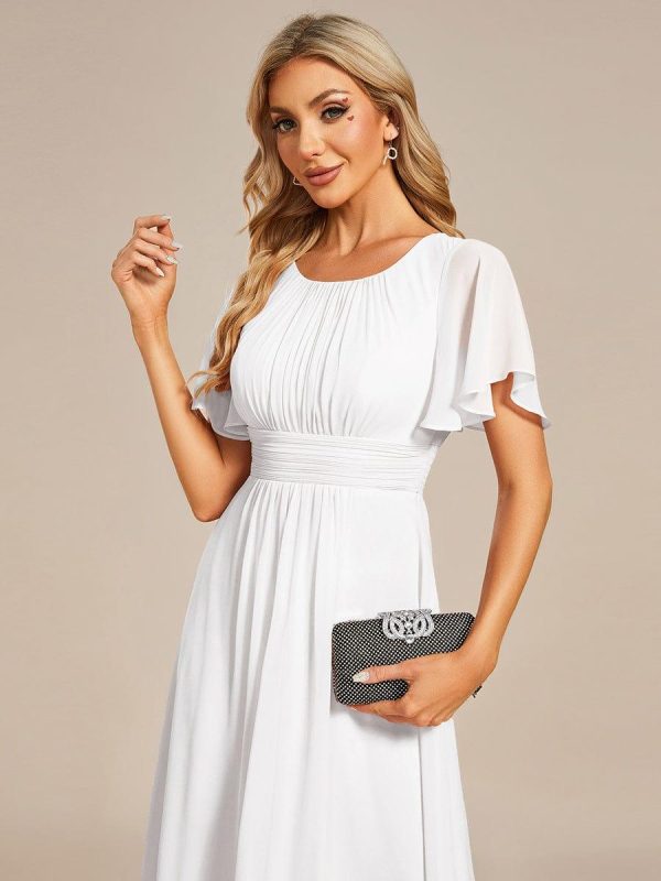 Flowy Chiffon Round Neckline A-Line Knee Length Wedding Guest Dress - Image 57