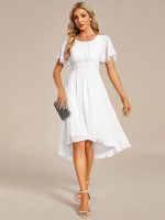 Flowy Chiffon Round Neckline A-Line Knee Length Wedding Guest Dress - Image 7
