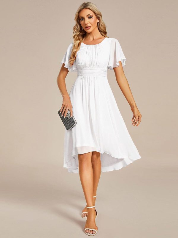 Flowy Chiffon Round Neckline A-Line Knee Length Wedding Guest Dress - Image 7