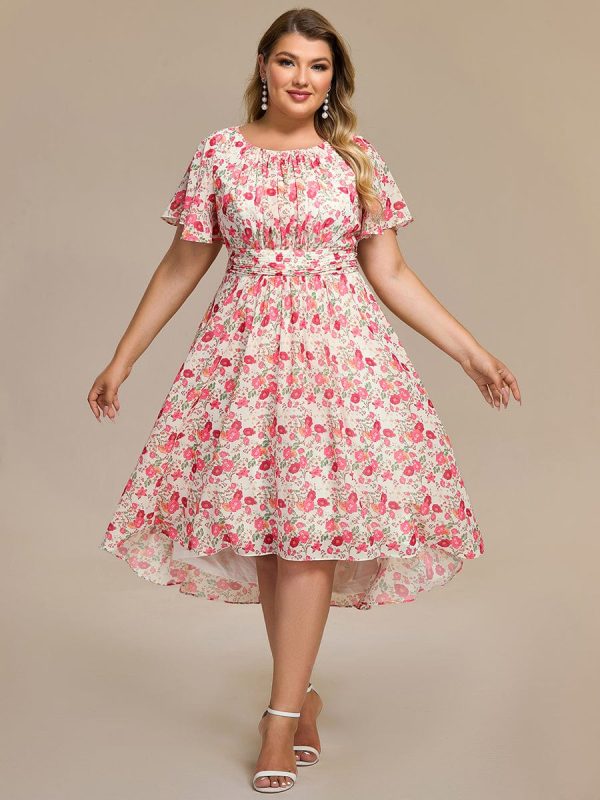Chic A-Line Pleated Knee-Length Flowy Chiffon Wedding Guest Dress - Image 27