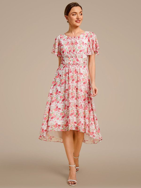 Chic A-Line Pleated Knee-Length Flowy Chiffon Wedding Guest Dress - Image 22
