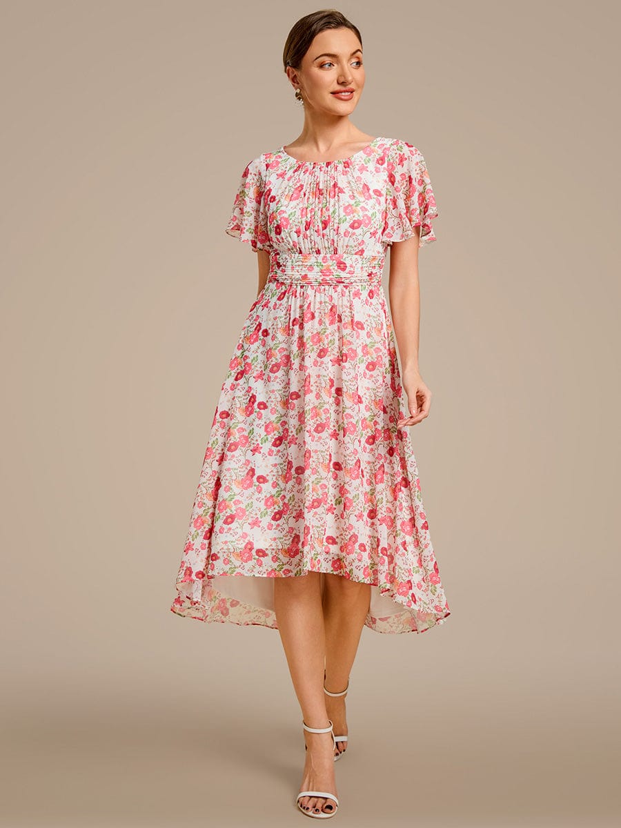 EG02053WR-R Chic A-Line Pleated Knee-Length Flowy Chiffon Wedding Guest Dress - Image 22