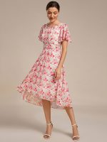 Chic A-Line Pleated Knee-Length Flowy Chiffon Wedding Guest Dress - Image 25