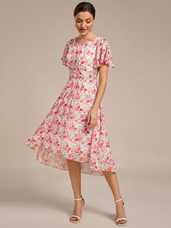 Chic A-Line Pleated Knee-Length Flowy Chiffon Wedding Guest Dress - Image 25