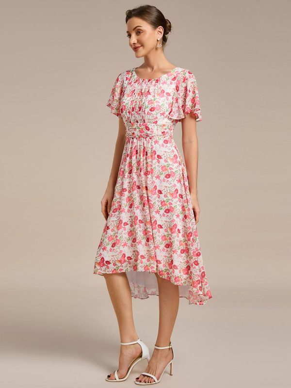 Chic A-Line Pleated Knee-Length Flowy Chiffon Wedding Guest Dress - Image 26