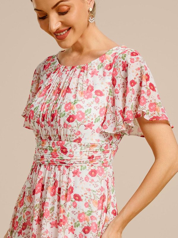 Chic A-Line Pleated Knee-Length Flowy Chiffon Wedding Guest Dress - Image 24