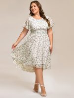 Plus Size Pleated Round Neckline A-Line Midi Chiffon Wedding Guest Dress - Image 75