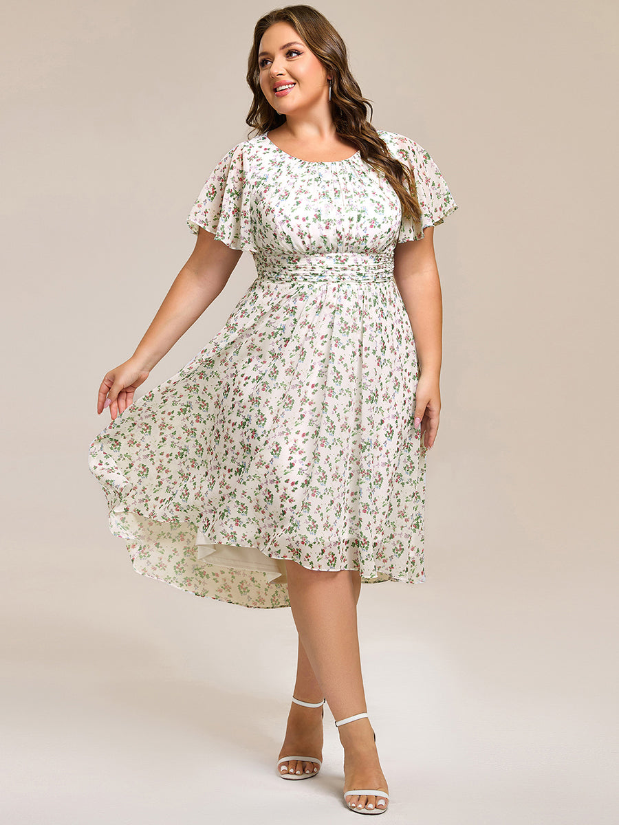 EG02053WV-PR Plus Size Pleated Round Neckline A-Line Midi Chiffon Wedding Guest Dress - Image 75
