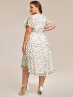Plus Size Pleated Round Neckline A-Line Midi Chiffon Wedding Guest Dress - Image 72