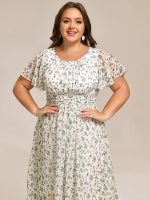 Flowy Chiffon Round Neckline A-Line Knee Length Wedding Guest Dress - Image 137