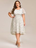 Flowy Chiffon Round Neckline A-Line Knee Length Wedding Guest Dress - Image 135