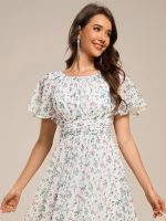Flowy Chiffon Round Neckline A-Line Knee Length Wedding Guest Dress - Image 121