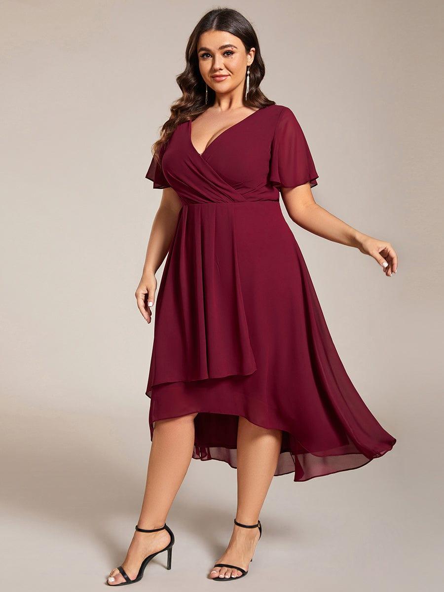 EG02084BD-PR3_db95da86-200b-446d-9670-2dd63a0b66bc Plus Size Chiffon Short Sleeves Pleated V-Neck A-Line Midi Wedding Guest Dress - Image 22