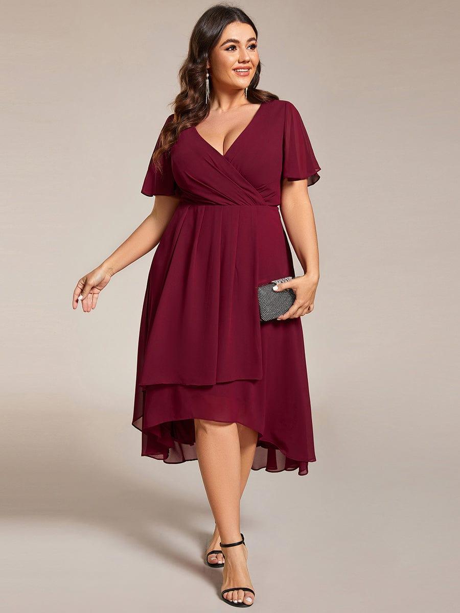 EG02084BD-PR4_52461a9d-ad3e-4c26-bb8f-a78ea5dac3d4 Plus Size Chiffon Short Sleeves Pleated V-Neck A-Line Midi Wedding Guest Dress - Image 25