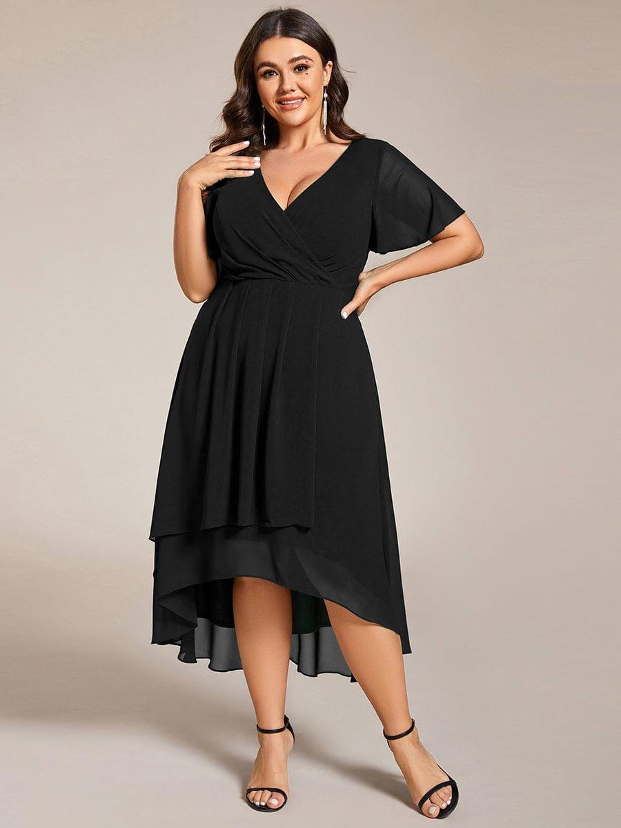 EG02084BK-PR3_232008cd-db2c-4835-8858-b9f6c3ad45e5 Plus Size Chiffon Short Sleeves Pleated V-Neck A-Line Midi Wedding Guest Dress - Image 18