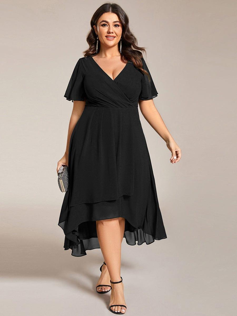 EG02084BK-PR4_f9346179-20db-4265-949d-971d948e3f85 Plus Size Chiffon Short Sleeves Pleated V-Neck A-Line Midi Wedding Guest Dress - Image 17