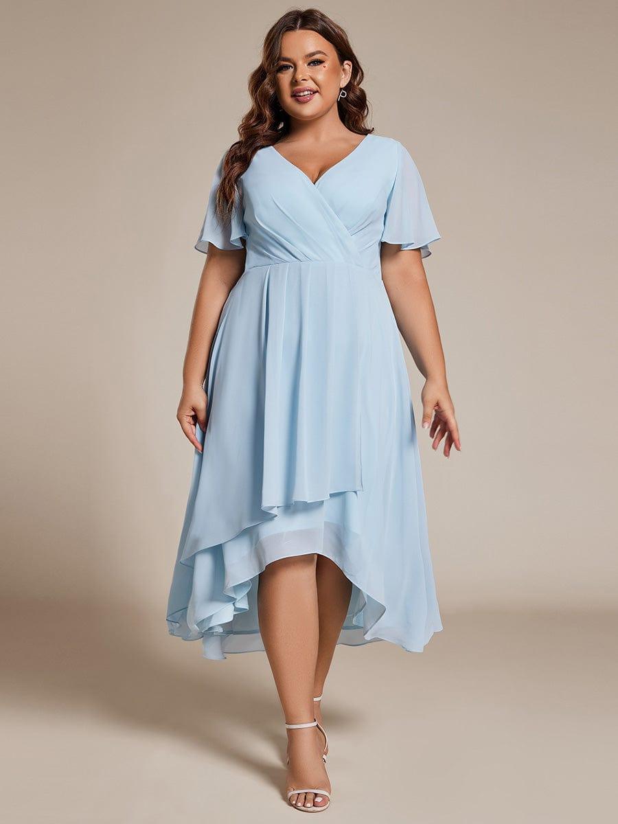 EG02084BL-PR_62e7f556-66ce-44e5-8b36-c4a7a2f97b42 Plus Size Chiffon Short Sleeves Pleated V-Neck A-Line Midi Wedding Guest Dress - Image 5
