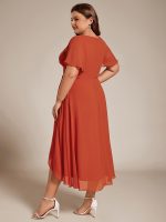 Plus Size Chiffon Short Sleeves Pleated V-Neck A-Line Midi Wedding Guest Dress - Image 67