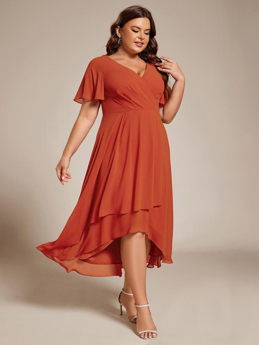EG02084BO-PR3_2f5d3dbc-414b-42cd-99d6-0a250ec2eae1 Plus Size Chiffon Short Sleeves Pleated V-Neck A-Line Midi Wedding Guest Dress - Image 70