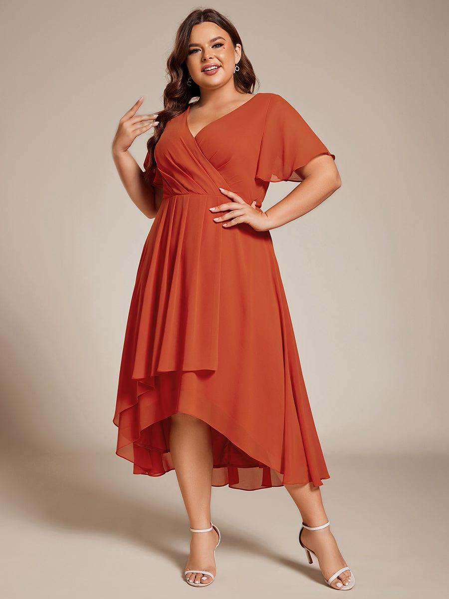 EG02084BO-PR4_79010c73-8879-4823-ab3f-442e875c4888 Plus Size Chiffon Short Sleeves Pleated V-Neck A-Line Midi Wedding Guest Dress - Image 69