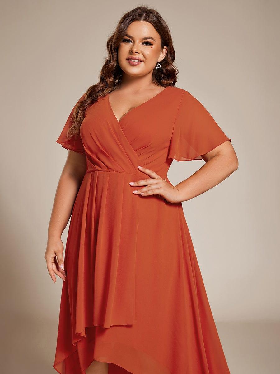 EG02084BO-PR5_01680f01-d581-4697-92b3-a0066c2a1303 Plus Size Chiffon Short Sleeves Pleated V-Neck A-Line Midi Wedding Guest Dress - Image 68
